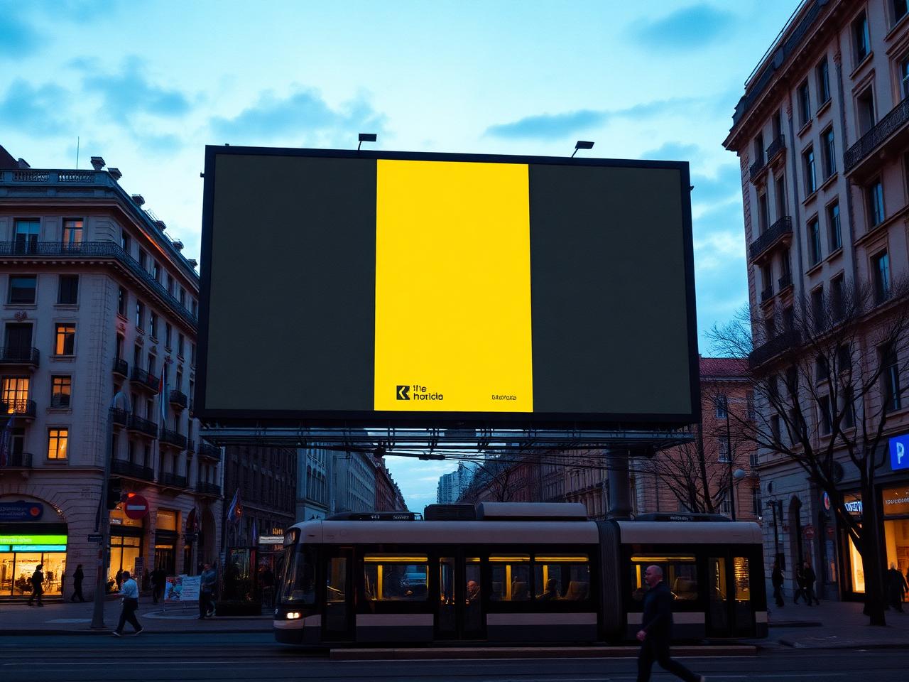 Velkoplošný billboard stavební firmy ve městě za soumraku