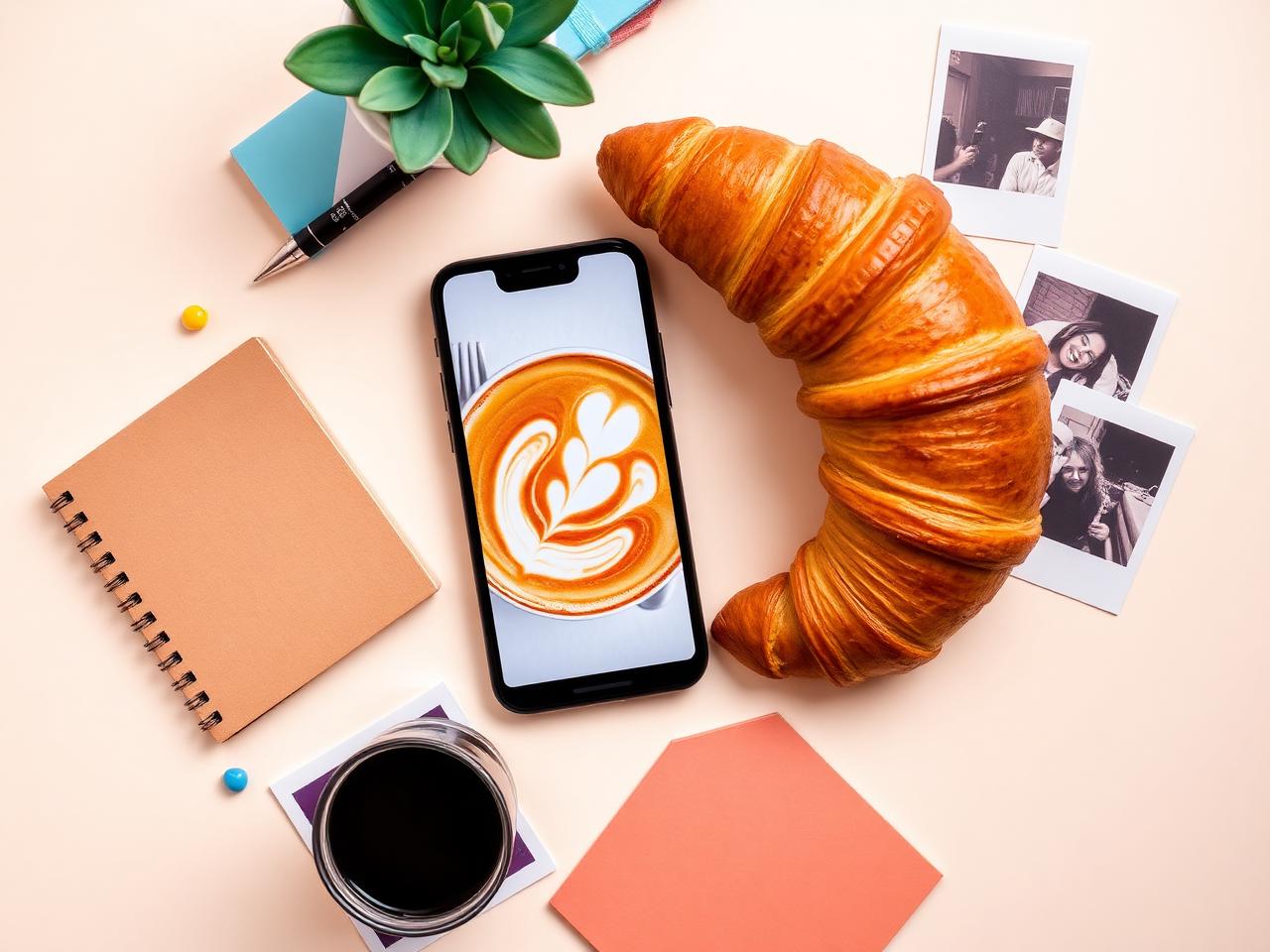 Tvorba obsahu pro sociální sítě kavárny — flat lay s kávou